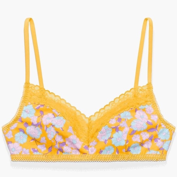 NWT Savage x Fenty Cotton essentials Bralette in yellow amber mini flower size S - Picture 2 of 9